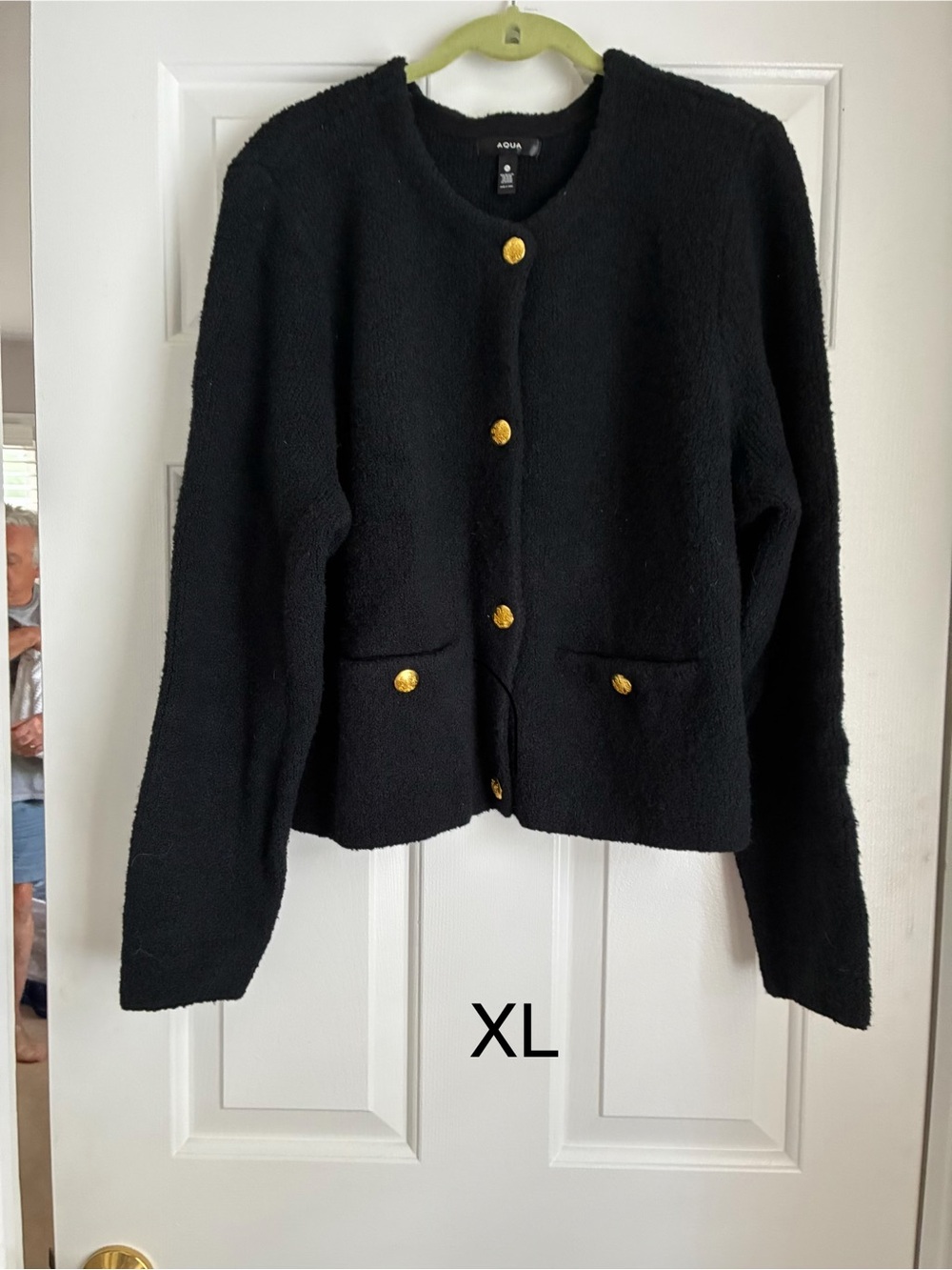 Aqua Black Bouclé Blazer with Gold Buttons